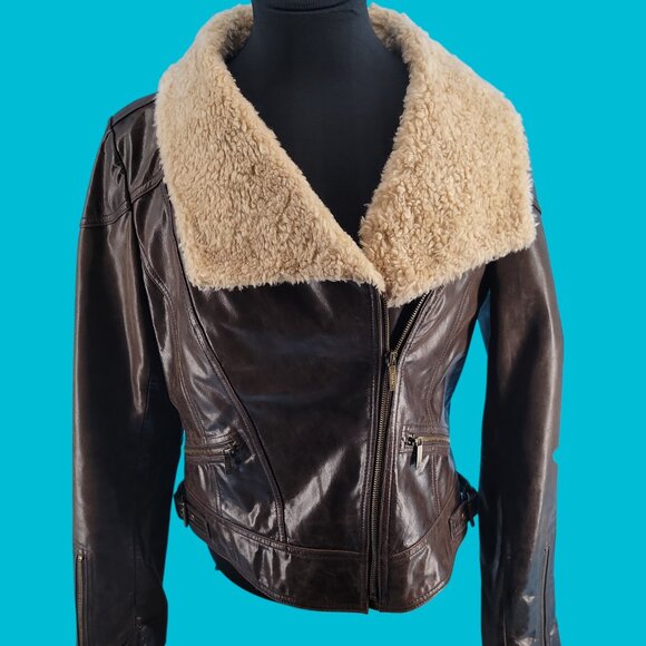 ✨ Laundry by Shelli Segal Leather & Faux Shearling Aviator Jacket – Size M ✨ - Picture 3 of 15